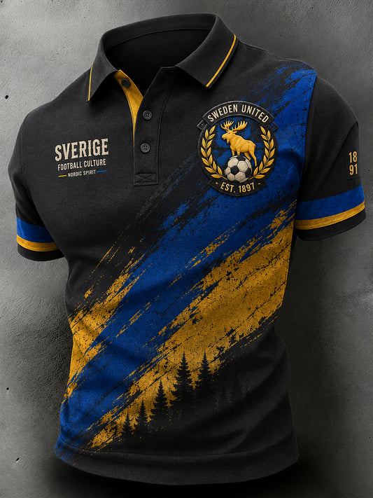 Kortermet Polo-genser til menn med fotballtrykk