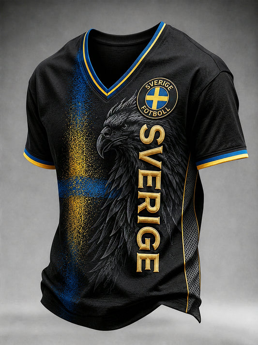 Retro svensk fotballfan-kunsttrykk avslappet genser