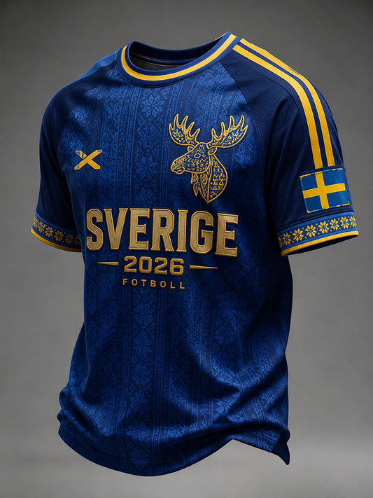 Retro svensk fotballfan-kunsttrykk avslappet genser