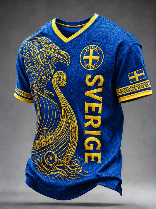 Retro svensk fotballfan-kunsttrykk avslappet genser