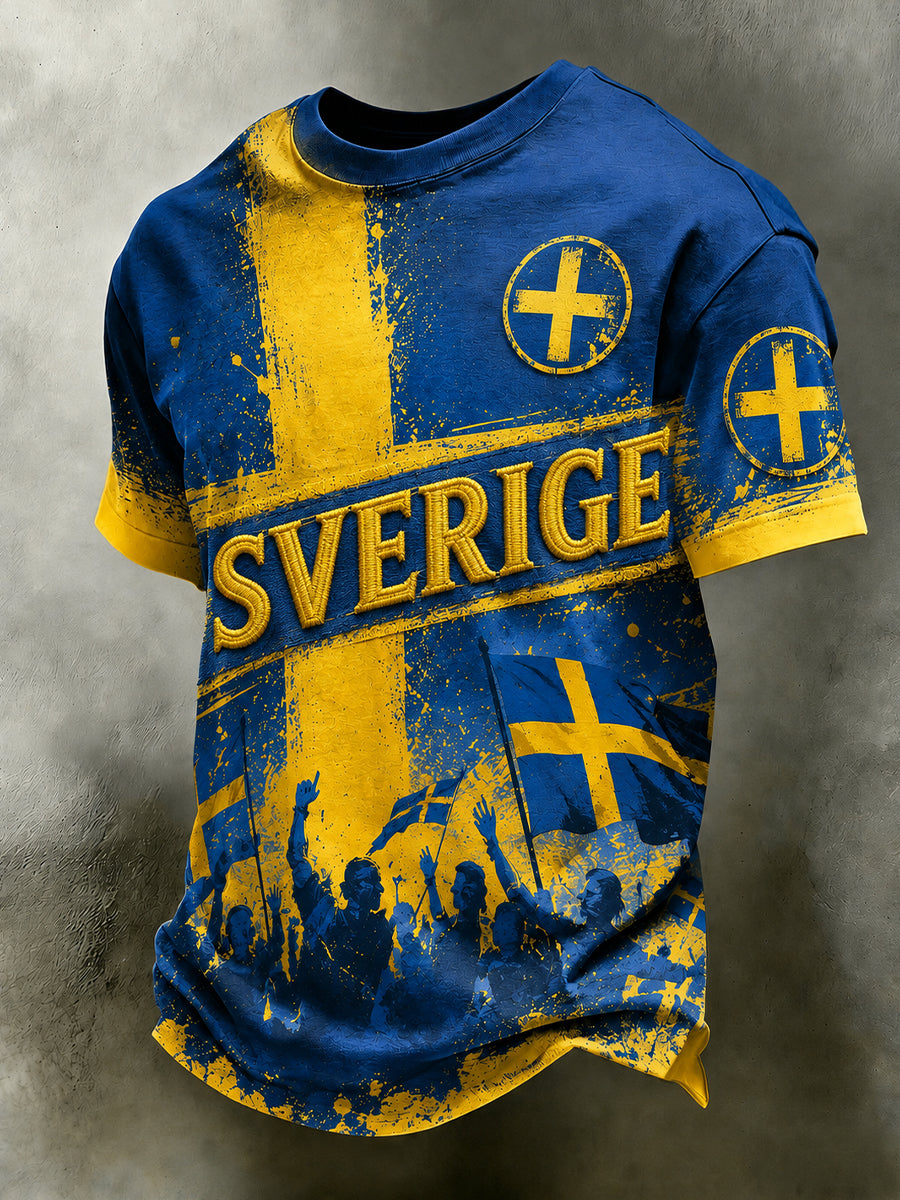 Retro svensk fotbollsfan-konsttryck avslappnad tröja