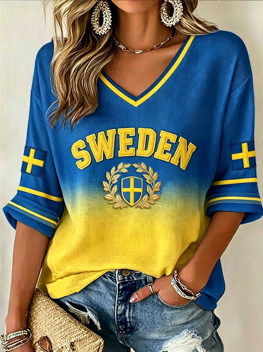 Damer Retro Sverige 2026 Fotball Fargeendrende T-skjorte