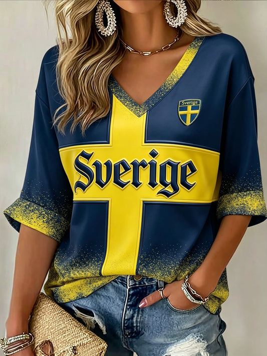 Damer Retro Sverige 2026 Fotball Fargeendrende T-skjorte