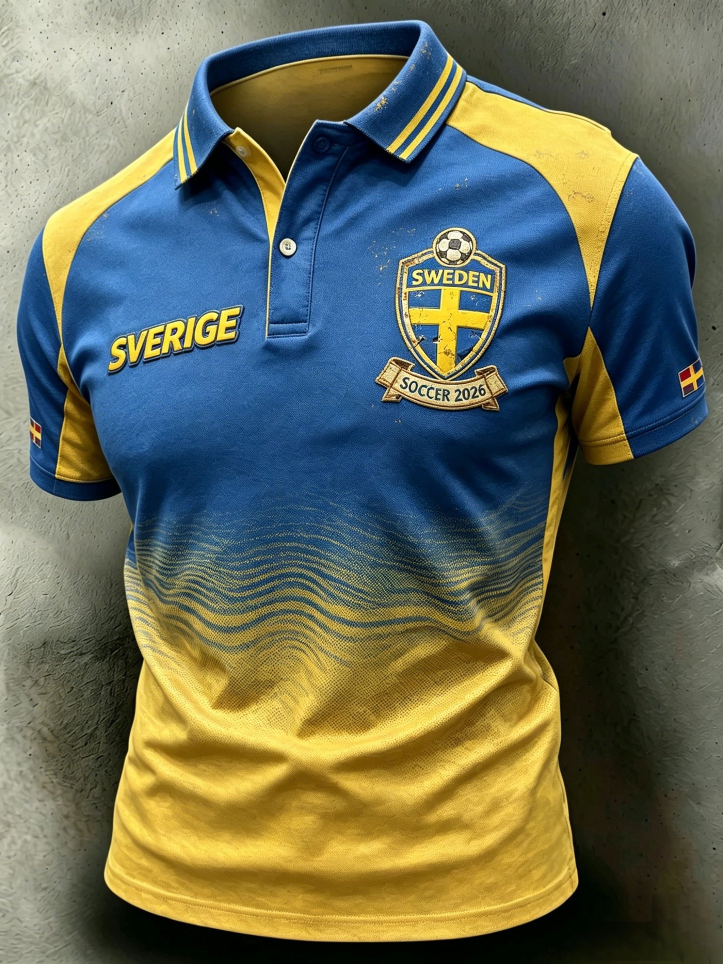 Retro svensk fotbollsstil 2026 lappad luftig pikétröja