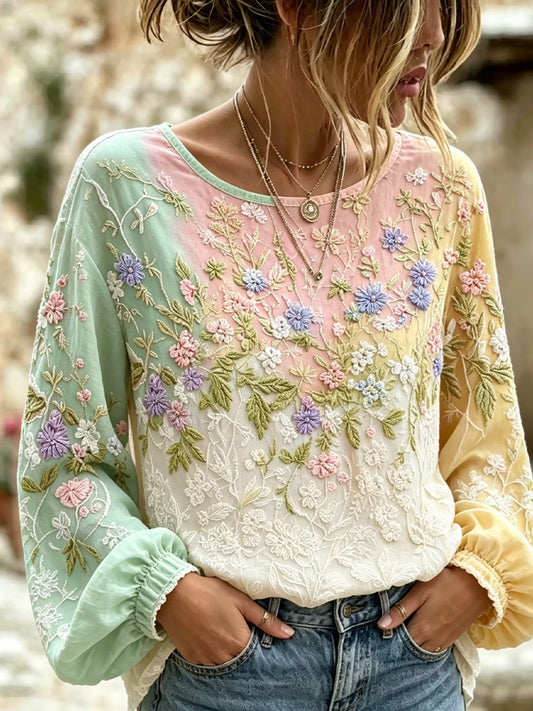 Damgenser i vintagestil med blomstertrykk, laget i bomull og lin