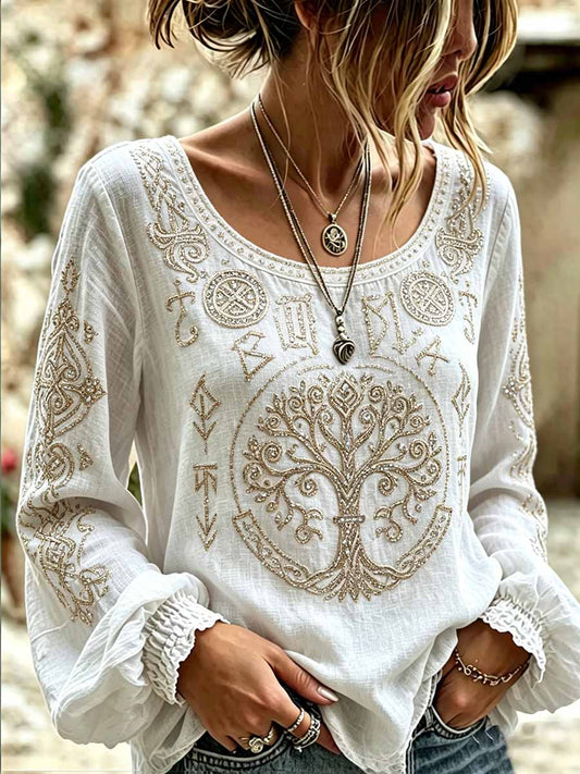 Kvinner romantiske blomster Viking kunst Trykk uformell topp