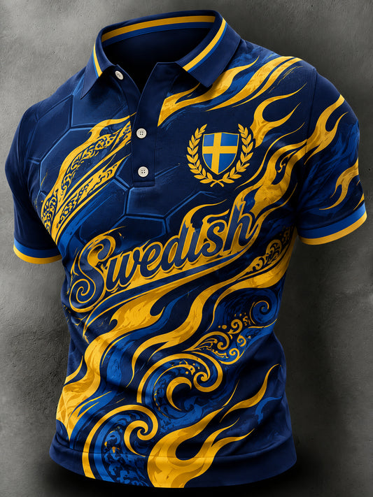 Herre svensk fotball Fan-tema kunstnerisk trykk Poloskjorte