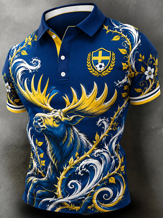 Kunstnerisk herregenser med fotballmotiv og svensk tema