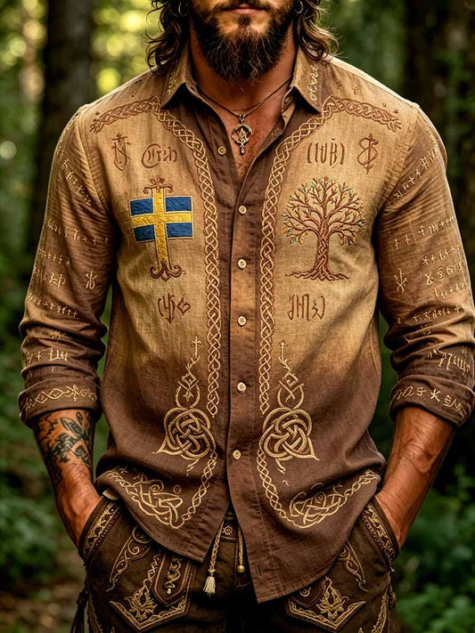 Vikinginspirert skjorte med trykk til herre