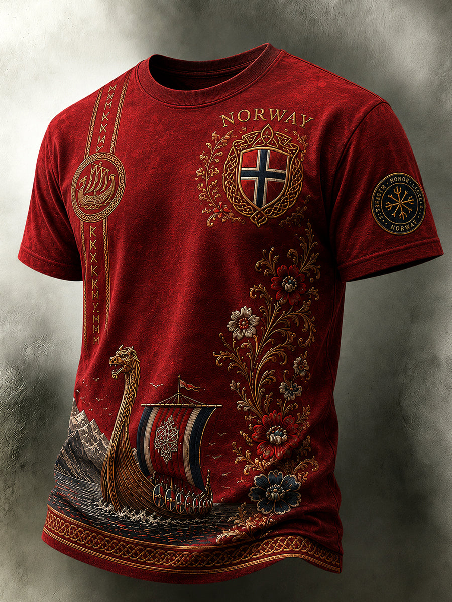 Herrlig retro-T-skjorte i nordisk stil med norsk kunsttrykk