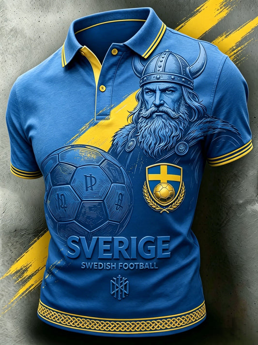 Herrepolo med kort erme og retrotrykk for svenske fotballentusiaster 2026