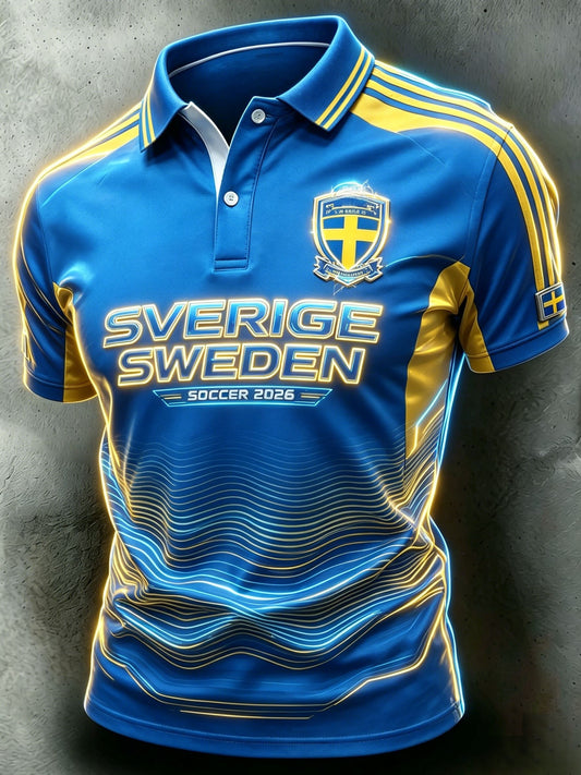 Herrepolo med kort erme og retrotrykk for svenske fotballentusiaster 2026