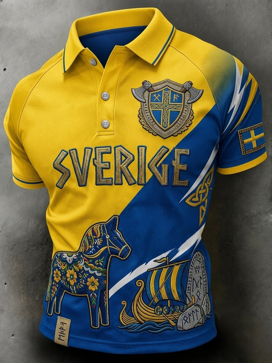 Herrepolo med kort erme og retrotrykk for svenske fotballentusiaster 2026