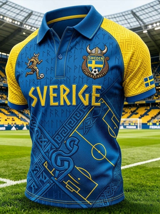 Herrepolo med kort erme og retrotrykk for svenske fotballentusiaster 2026