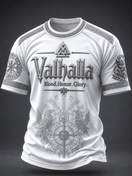 Herlig Valhalla trykt casual t-skjorte med korte ermer