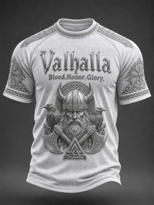Herlig Valhalla trykt casual t-skjorte med korte ermer