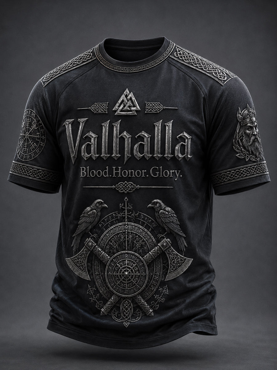 Herrlig Valhalla tryckt casual t-shirt med korta ärmarna