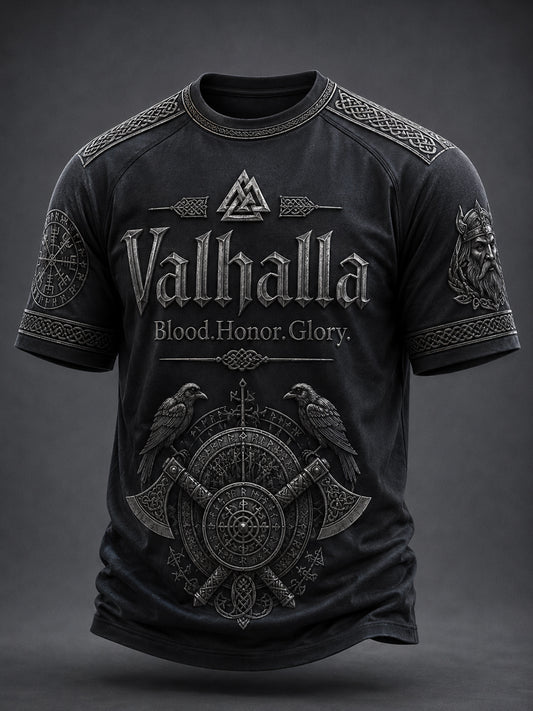 Herlig Valhalla trykt casual t-skjorte med korte ermer