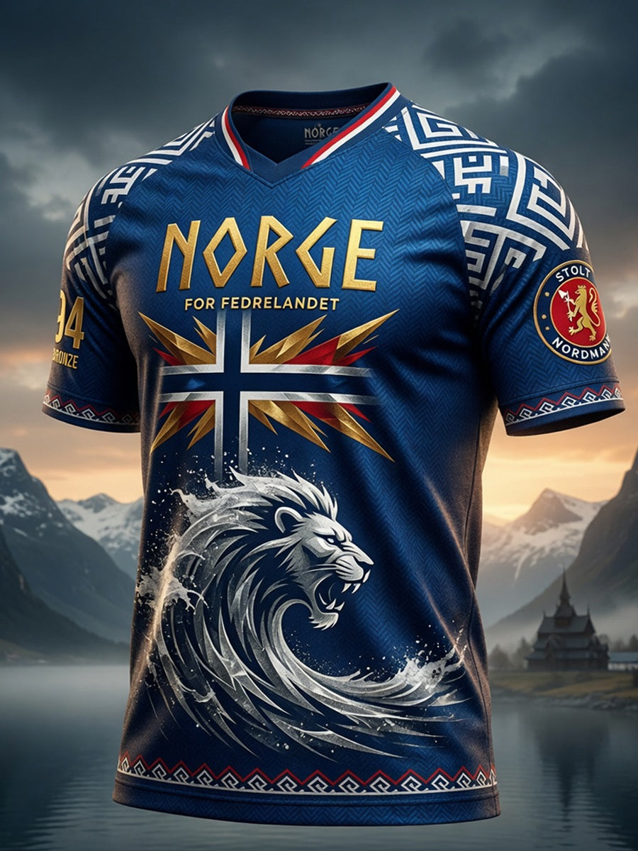 Retro Norwegian 2026 fotballinspirert lappeverks-t-t-shirt
