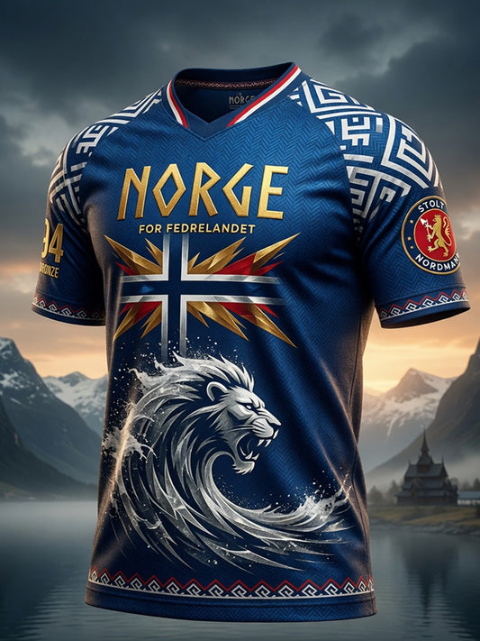 Retro norsk 2026 fotballinspirert lappeteknikk-T-skjorte