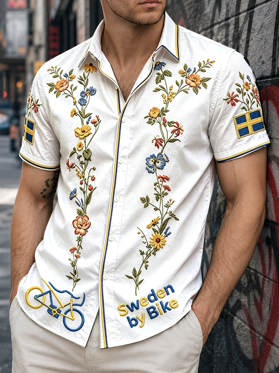 Mäns Vita Svenska Cykling Floral Print Casual Short-Storm