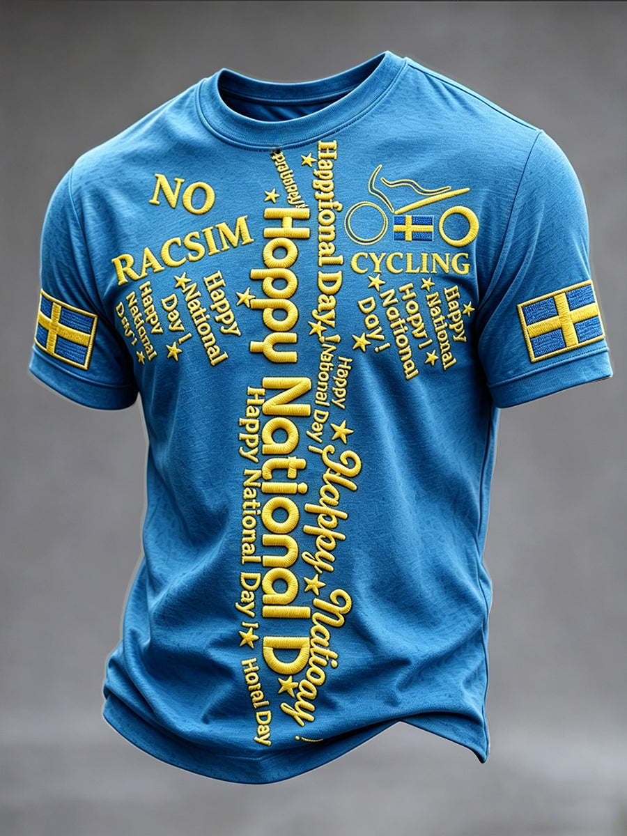 Men's Blue Swedish Cykling Anti-Discrimination Skriv ut Casual T-shirt