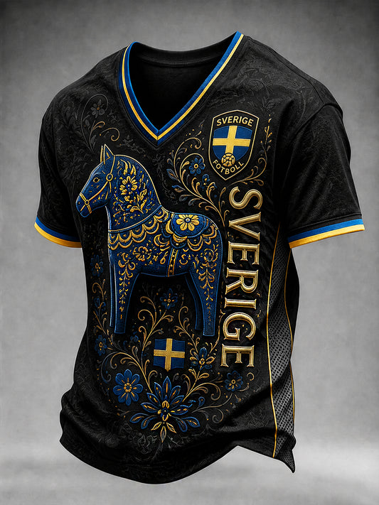 Retro svensk fotballfan-kunsttrykk avslappet genser