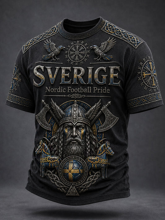 Retro svensk fotballfan-kunsttrykk avslappet genser