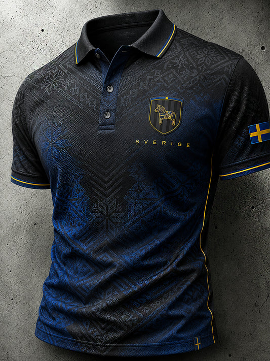Retro svensk fotballfan-kunsttrykk avslappet genser