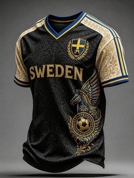 Retro svensk fotballfan-kunsttrykk avslappet genser