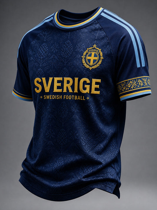 Retro svensk fotballfan-kunsttrykk avslappet genser