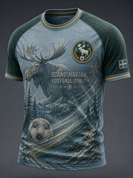 Herregenser med fotballmotiv, fargeblokkdesign, raglanermer og korte ermer