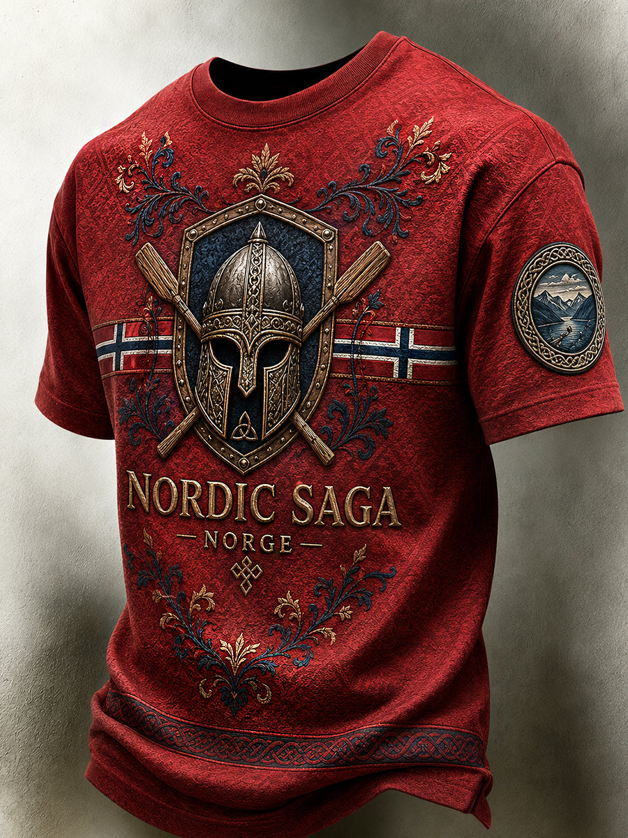 Menns Retro Nordisk-stil Casual Jersey med norsk kunst Print