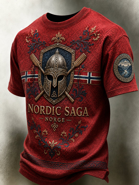 Herre Retro Casual Jersey i Nordisk Stil med Norsk Kunsttrykk