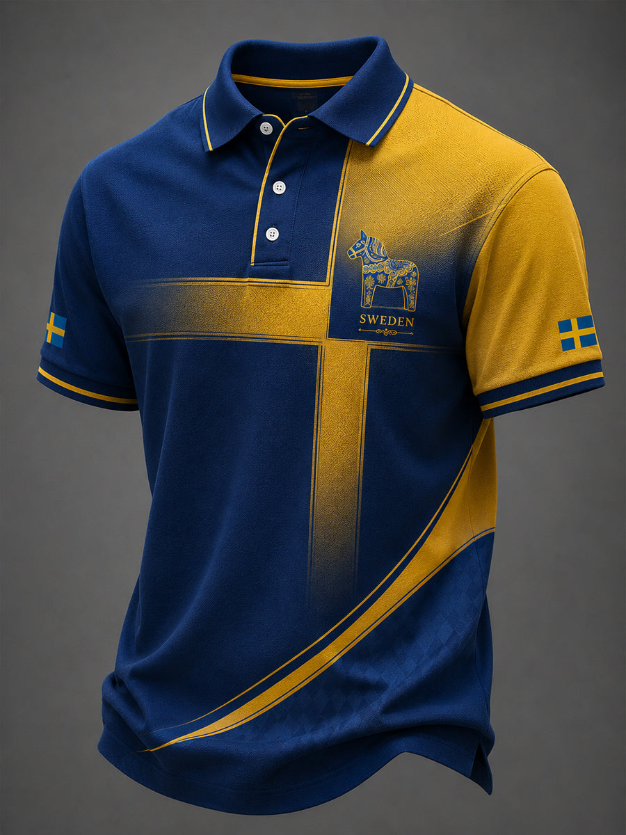 Kvartersblus för män med svensk dalahästtryck