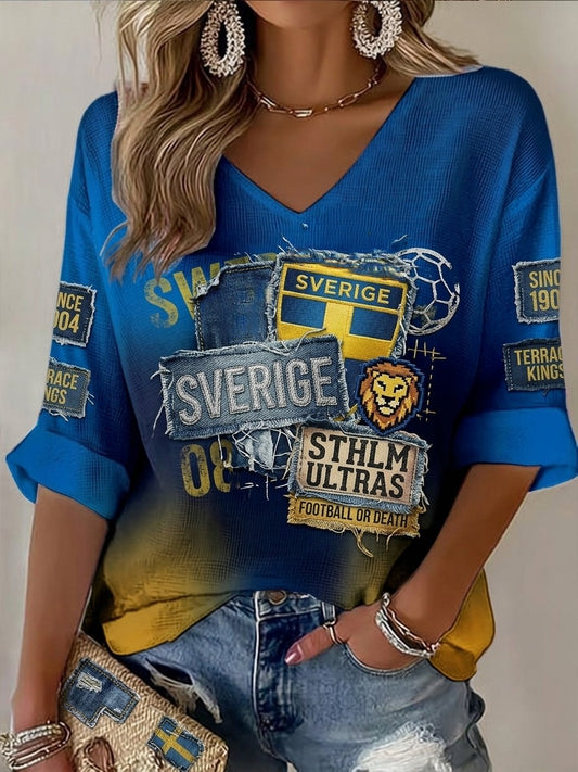 Dame Retro Svensk Fotball 2026 Stofftekstiler Kunst Vaffelstrikket Topp
