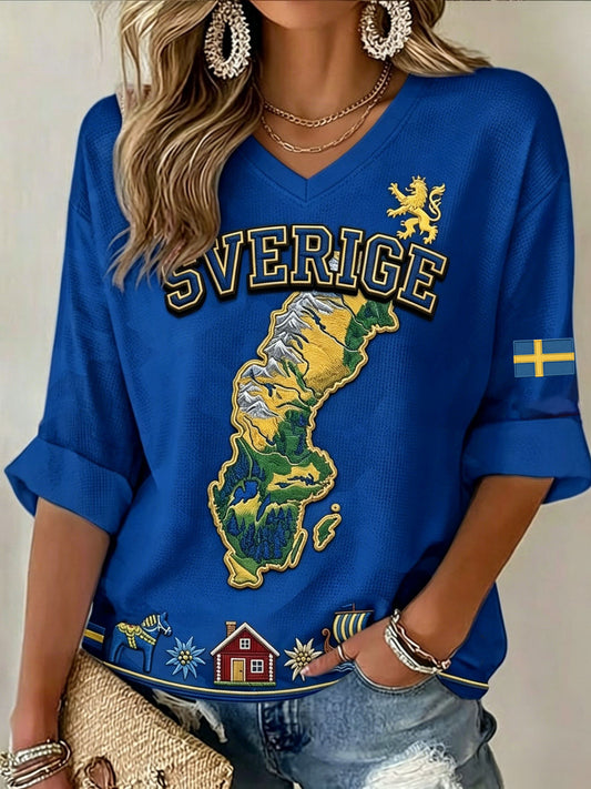 Dame Retro Svensk Fotball 2026 Stofftekstiler Kunst Vaffelstrikket Topp