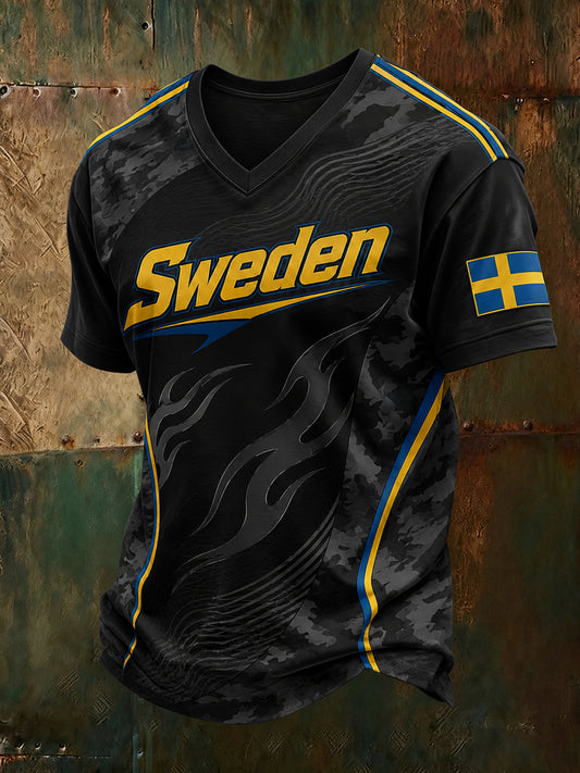Herregenser med V-hals til svenske fotballsupportere