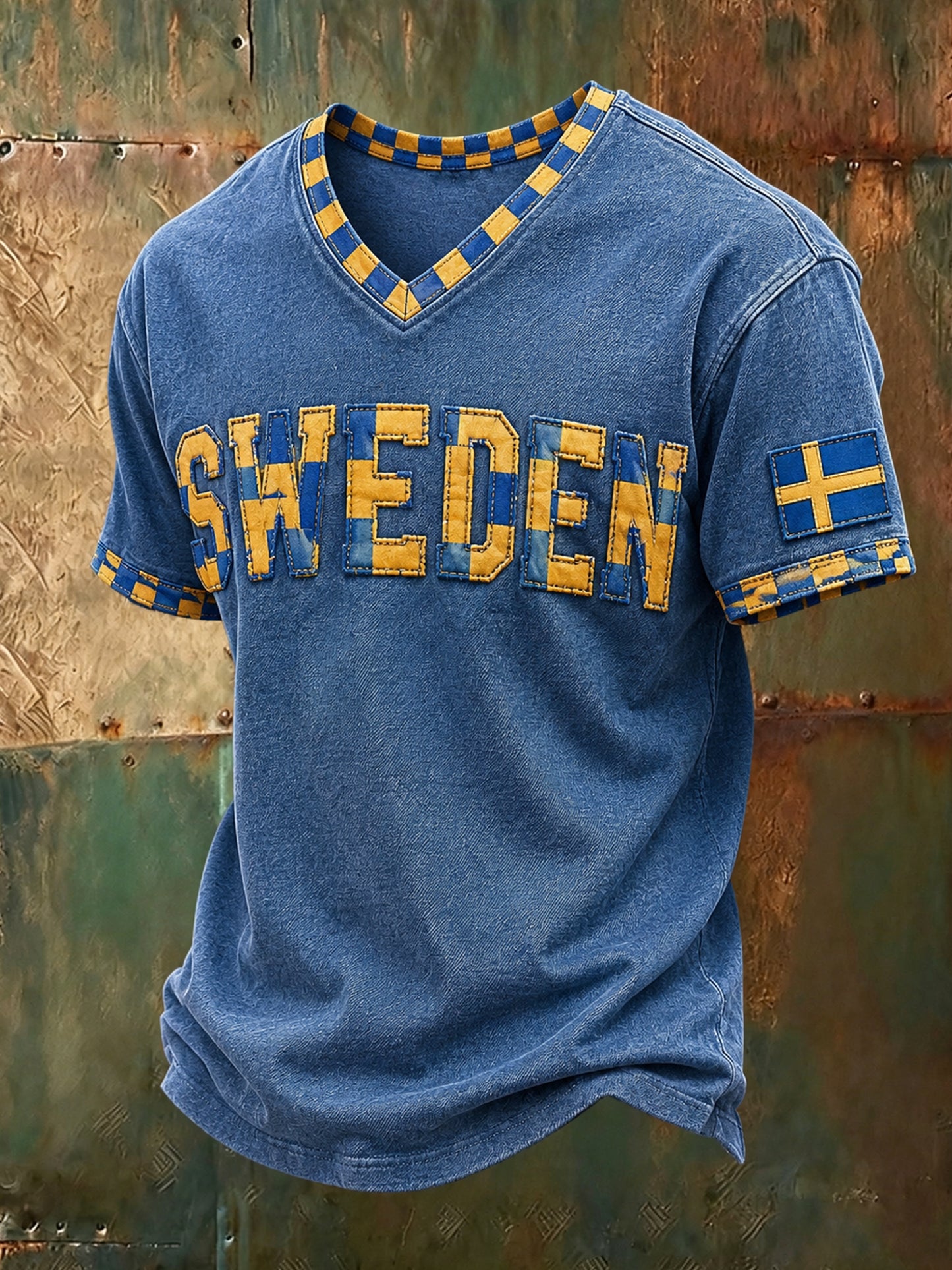 Mäns svensk fotbollsfläkt V-Hack T-shirt