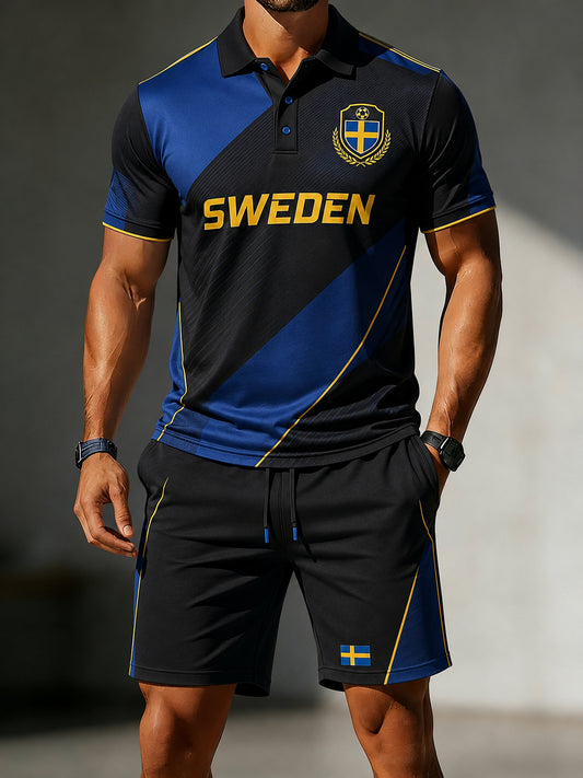 Fotball-tema Poloshorts-sett for menn med korte ermer