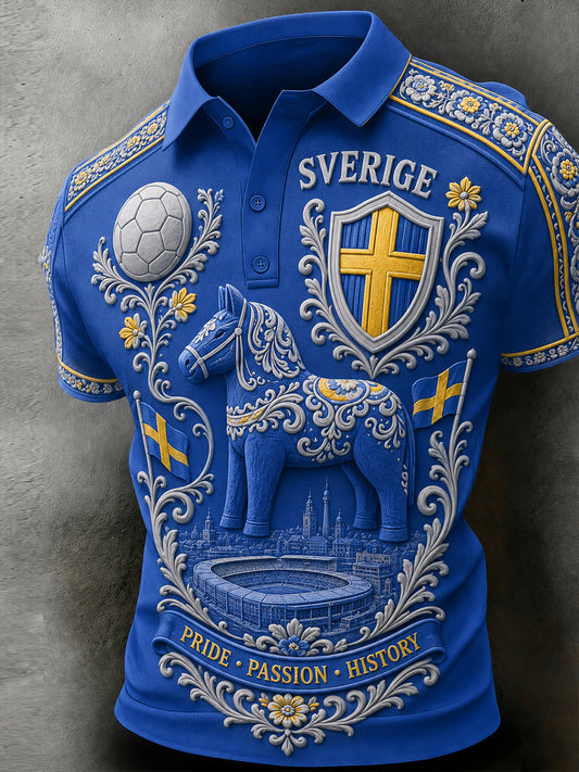 Herrer retro svensk fotball supporterkunst trykt avslappet genser