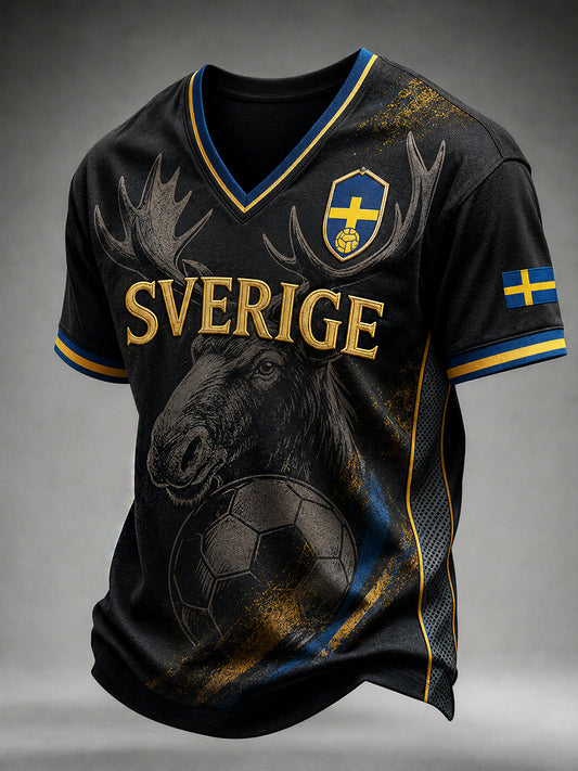 Herrer retro svensk fotball supporterkunst trykt avslappet genser