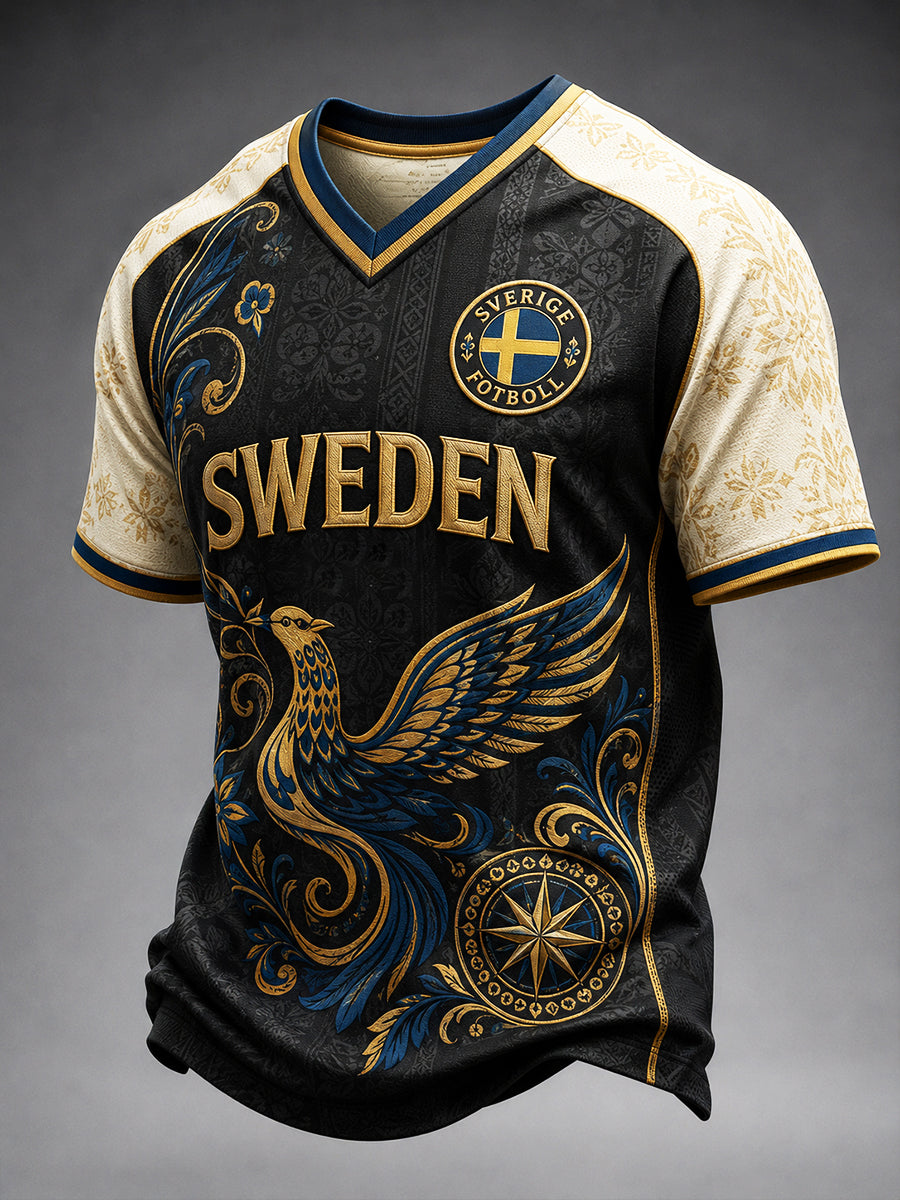 Herrar Retro Svensk Fotboll Supporterkonst Tryckt Avslappnat Tröja