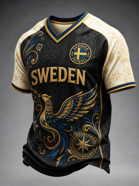 Herrer retro svensk fotball supporterkunst trykt avslappet genser