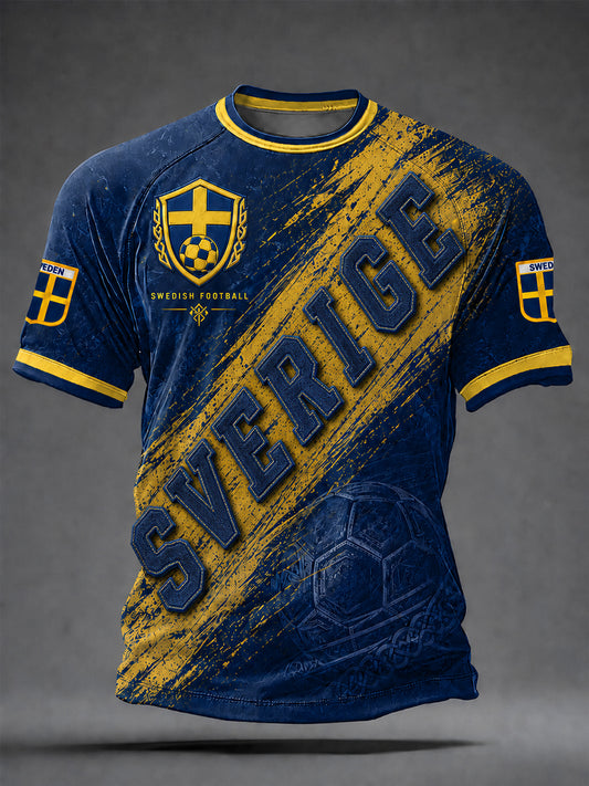 Herrer retro svensk fotball supporterkunst trykt avslappet genser