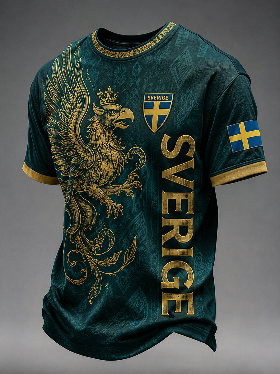 Mäns Retro Svensk fotbollsfan Art Print Casual Jersey.