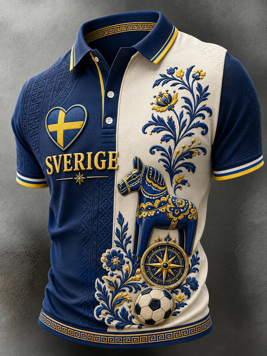 Herrer retro svensk fotball supporterkunst trykt avslappet genser