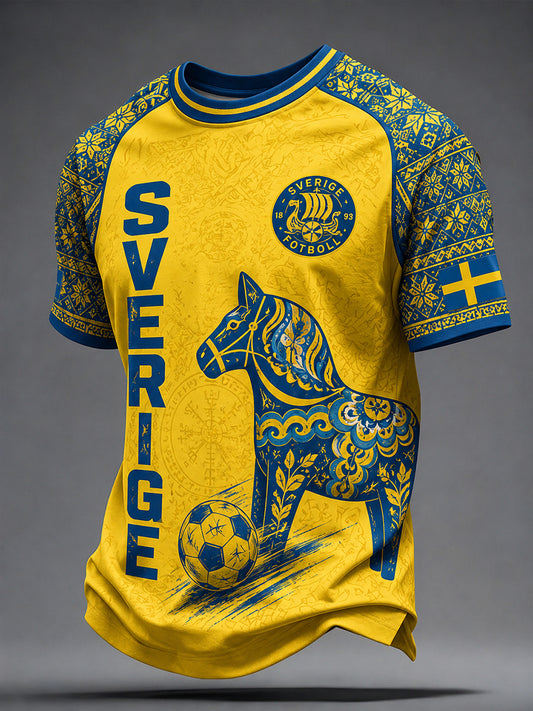 Herrer retro svensk fotball supporterkunst trykt avslappet genser