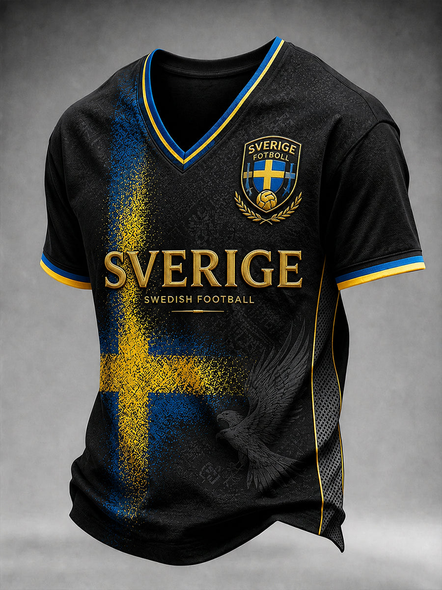 Herrar Retro Svensk Fotboll Supporterkonst Tryckt Avslappnat Tröja