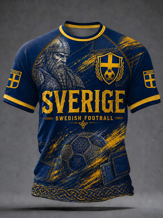 Herrer retro svensk fotball supporterkunst trykt avslappet genser